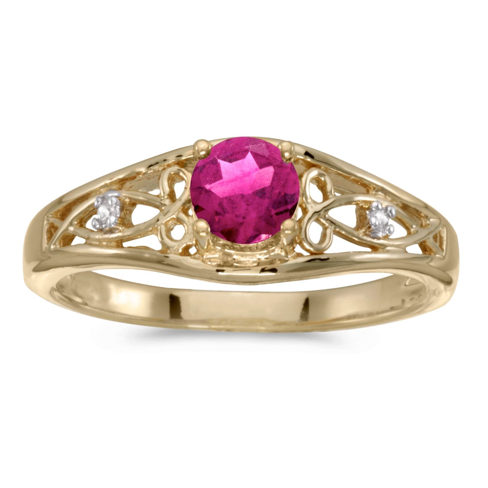 14k Yellow Gold Round Pink Topaz And Diamond Ring by