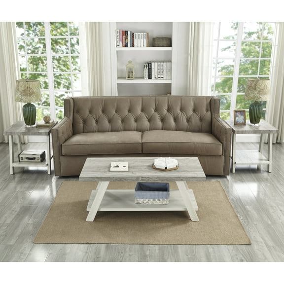 Roundhill Furniture Athens Wood Coffee Table Set in Weathered Gray/Beige