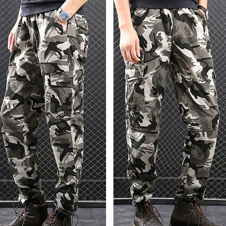 RYRJJ Camouflage Cargo Pants for Men Slim Causal Work Trousers Outdoor  Fishing Hiking Travel Pant Multi Pockets(Camouflage Gray,4XL)