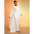 thumbnail image 5 of White Solid Round Neck Batwing Long Sleeve Slim Fit Maxi Dress With Flowing Drape, 5 of 5