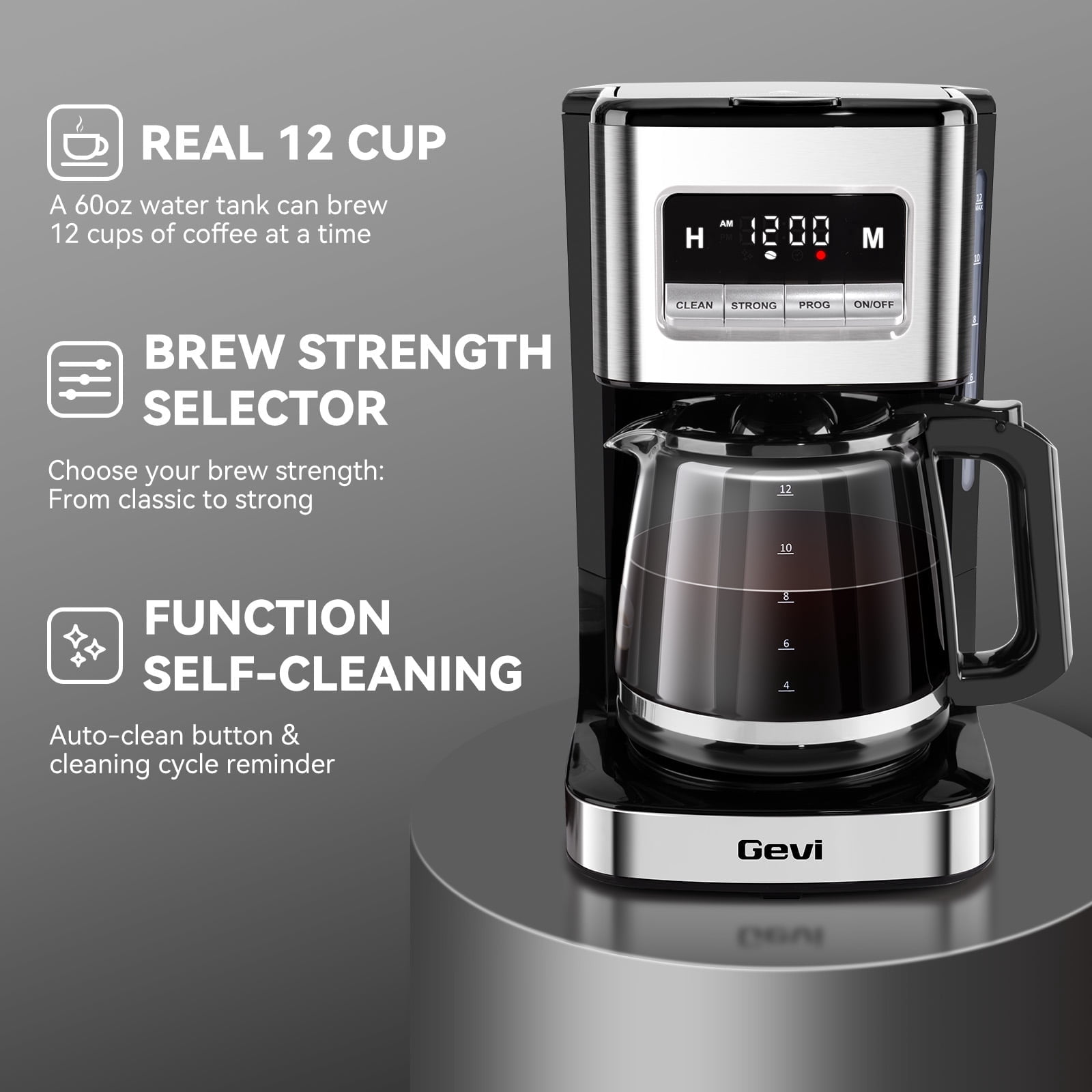 Gevi 12 Cup Programmable Coffee Maker, Brew Later, Keep Warm, Auto Shutoff