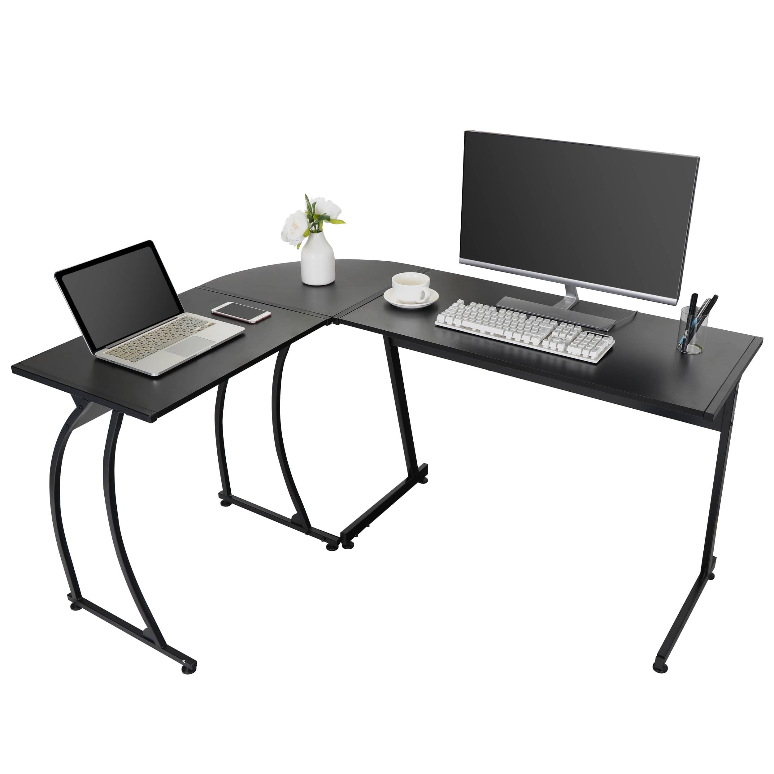 ZENY Modern L-Shaped Laptop Corner Desk Computer Desk Table Writing Workstation, Black, Anti-Rust