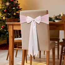 Pink Christmas Bow Chair Tie, Stretch Holiday Chair Tie for Party Dining Room Banquet Seat, Festive Home Decor, Elastic No Sew Removable Event Styling Accessory