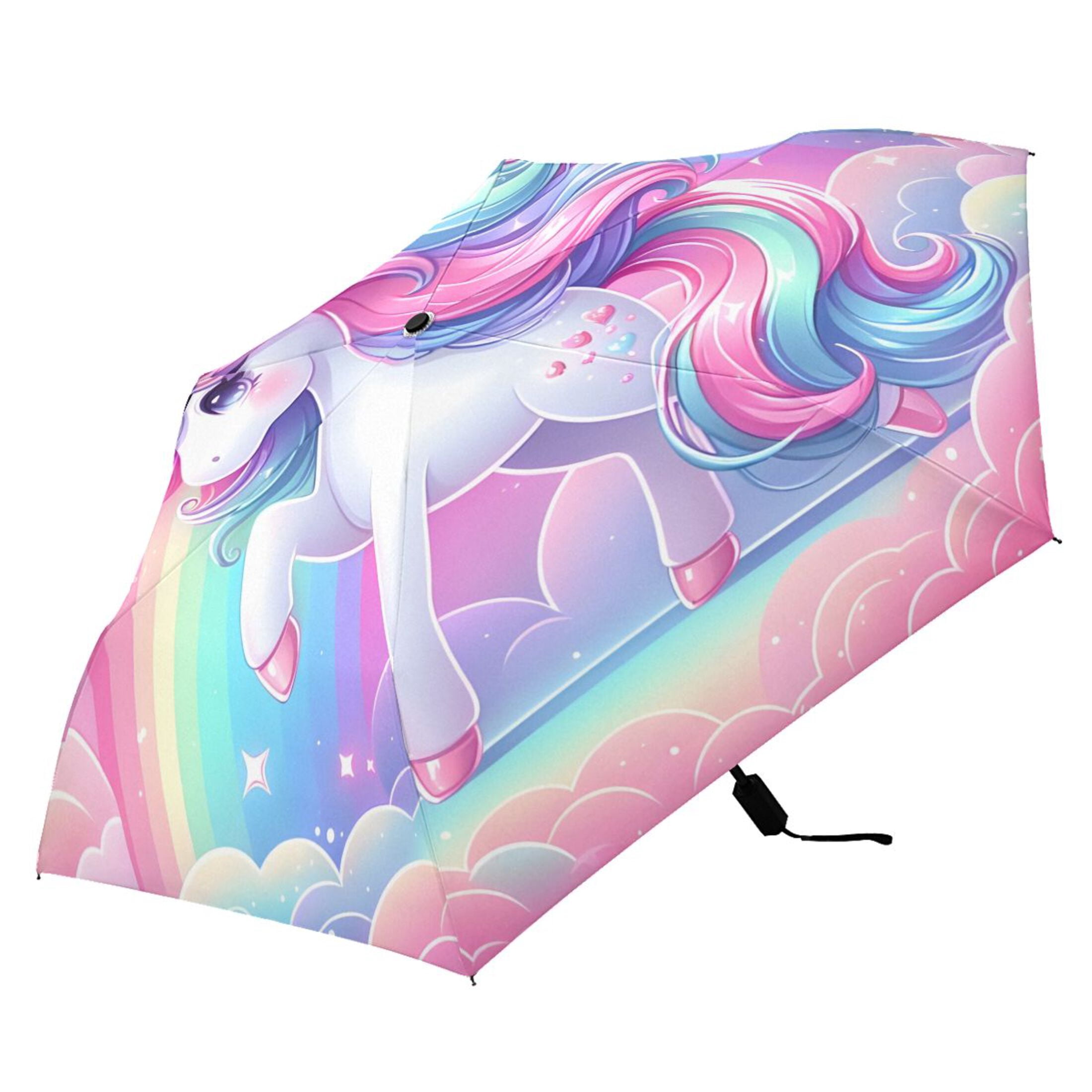 Beautiful Fantasy Unicorn Compact Sun Umbrella Windproof Travel Umbrellas for Rain Strong Portable UV Protection