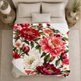 thumbnail image 5 of Red Painterly Floral Flannel Blanket for Botanical Art Fans, Sofa and Living Room Home Decor Housewarming Gift with Soft Layered Bloom Botanical Sofa Scene Motif, 5 of 9