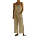 thumbnail image 2 of Yievot Two Piece Lounge Sets for Women 2 Piece Summer Linen Outfits Cami Top Wide Leg Pants Matching Sets, 2 of 6