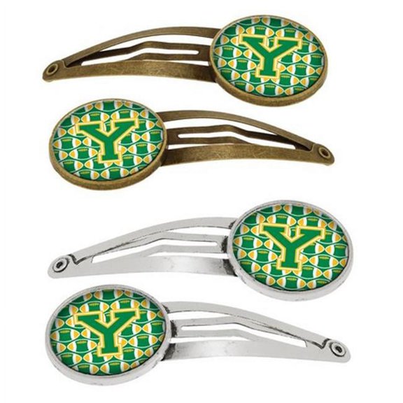 Carolines Treasures CJ1069-YHCS4 Letter Y Football Green & Gold Barrettes Hair Clips, Set of 4