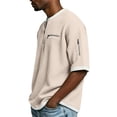 thumbnail image 3 of Domuza Quarter Zip Waffle Henley Shirts for Men Crew Neck Short Sleeve Shirts T-Shirt Pullover Sweatshirt with Zipper Pocket Khaki XL, 3 of 5