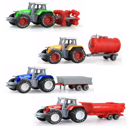 Boovnll 4Pcs Tractor Toy - Tractor & Trailer Cars Toys Ages 3-12 Toy Cars for Children Educational Learning, Gift for Boys Girls, Toys, Cars