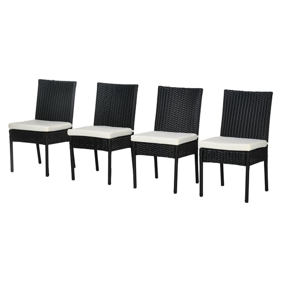 PE Rattan Dining Chairs Outdoor, Patio Wicker Chairs with Cushions, Black, Set of 4, Backrest, Garden Furniture for Patio, Balcony, Lawn