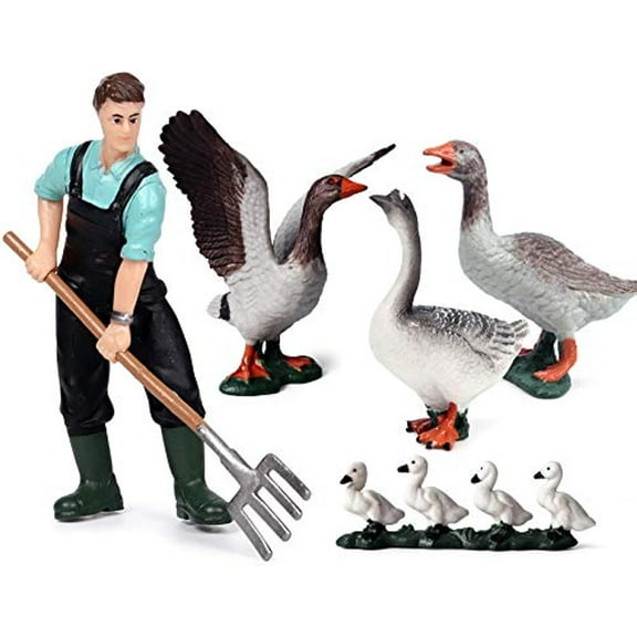 Holzlrgus Animal Keeper with Farm Animals Figurines Simulated Farm Realistic Plastic Farmer Feeder Animals Figurines (Feeder, Duck and Goose, Set of 5)