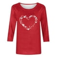 thumbnail image 4 of BLTIBY Womens Valentines Day Shirts Love Heart Print 3/4 Sleeve Crew Neck T-shirt Holiday Loose Casual Pullover Tops Red 3 S, 4 of 5