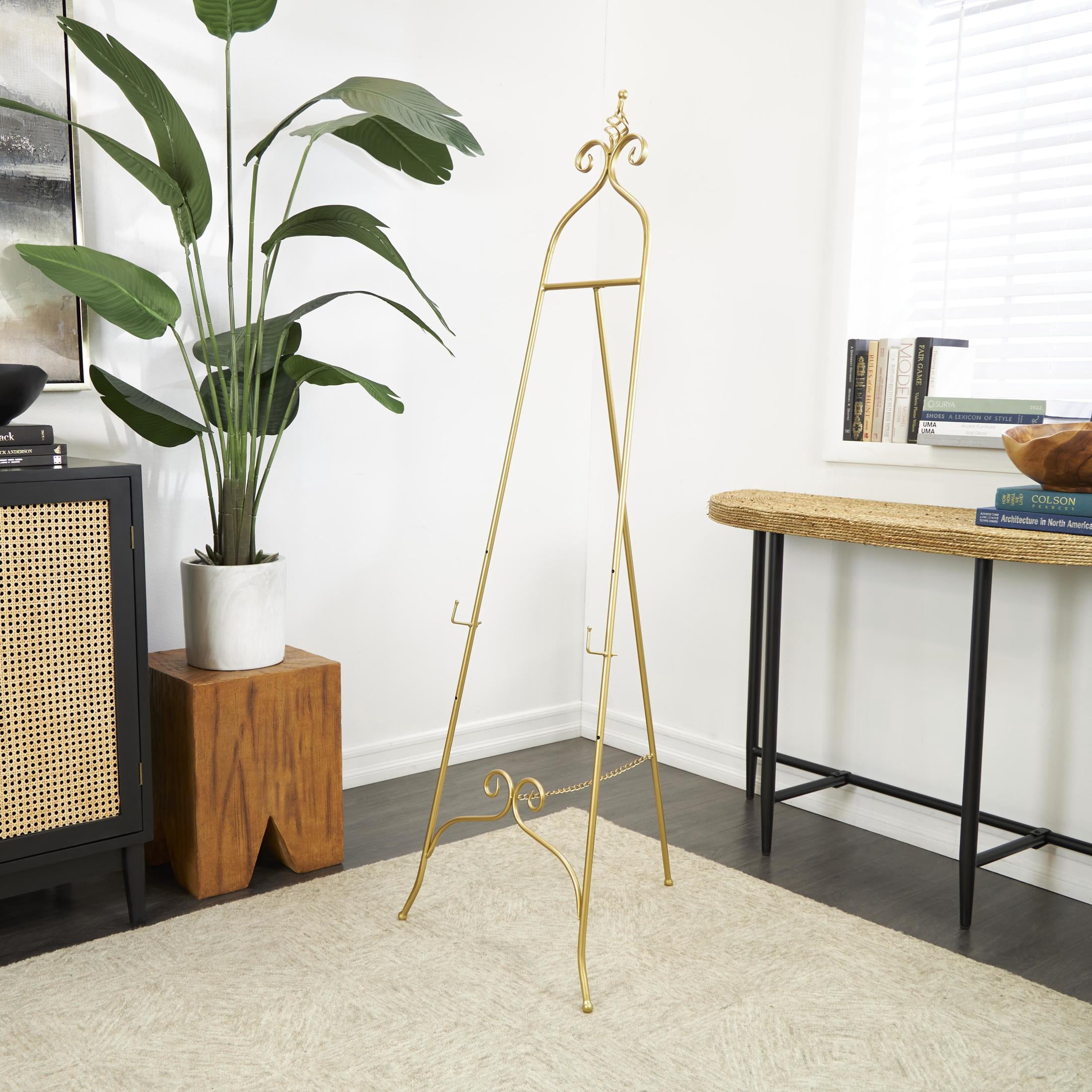DecMode 21" x 63" Gold Metal Tall Adjustable Floor 3 Level Scroll Easel, 1-Piece
