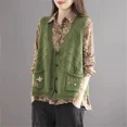 thumbnail image 1 of Suéter tejido a mano de moda coreana con bolsillo de flores, chaleco de punto para mujer para primavera y verano, cárdigan sin mangas, chaleco vintage, 1 of 5