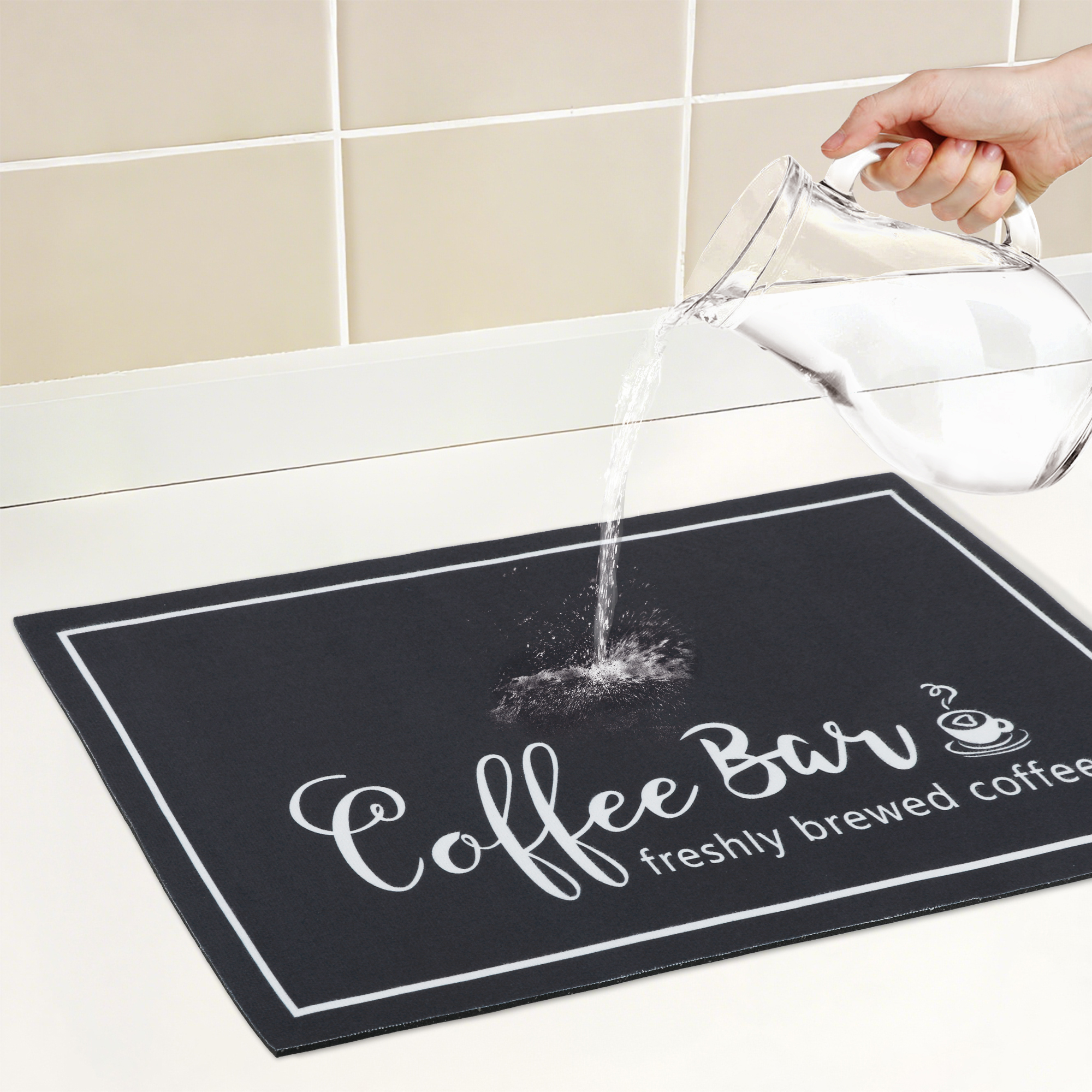 Unique Bargains Diatomaceous Quick Dry Coffee Mat for Kitchen Black 19.7*15.7 inch