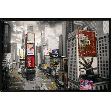 New York Times Square Poster in a Black Thin Poster Frame (24x36)