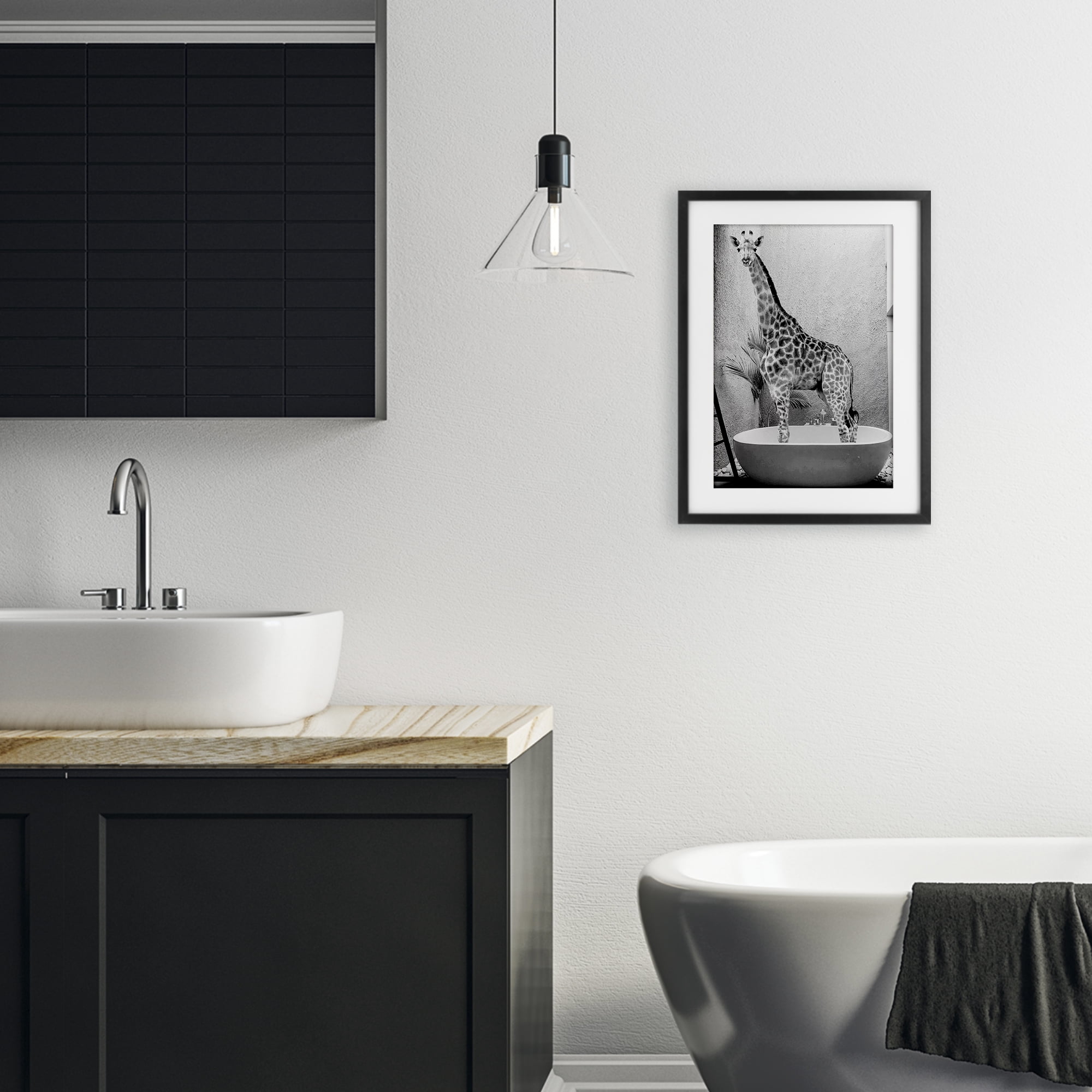 Stupell Industries Safari Bath Standing Tall Black Framed Print Under Glass, design by SD Graphics Studio