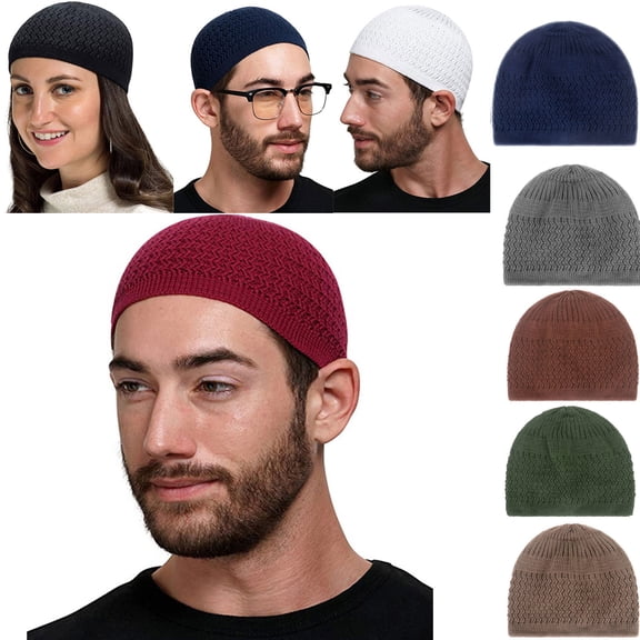 Helii Unisex Wave Pattern Knit Skull Cap Hat Breathable Lightweight Beanie Cap Chemo Cap Muslim Hijab Underscarf Cap Sleep Cap for Men Women Stretchy Soft Thin Chemo Hat