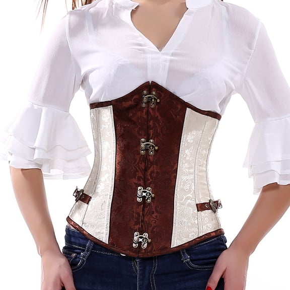 Grebrafan Gothic Steel Boned Corset Underbust for Slimming Brown XL