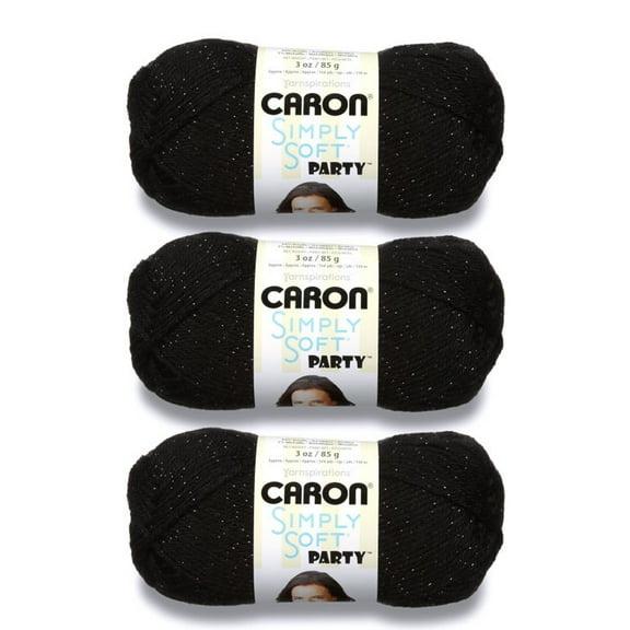 Caron Simply Soft Party Black Sparkle Yarn - 3 Pack of 85g/3oz - Acrylic - 4 Medium (Worsted) - 164 Yards - Knitting/Crochet