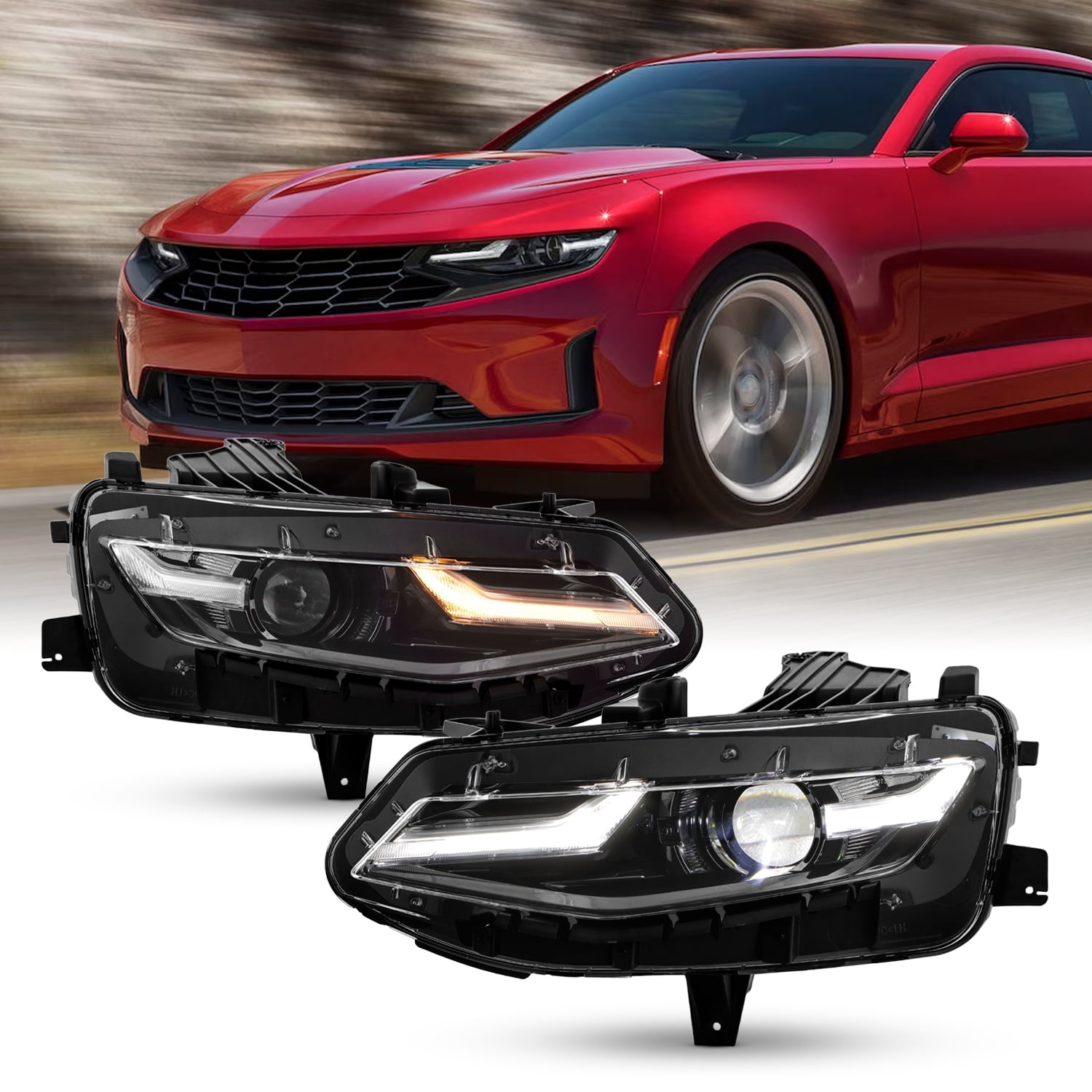 AKKON - Fit 2019-2024 Chevy Camaro 19-24 1LT 2LT 3LT Full LED Projector Headlight Headlamp Black Housing OE Style Driver Passenger Direct Replacement