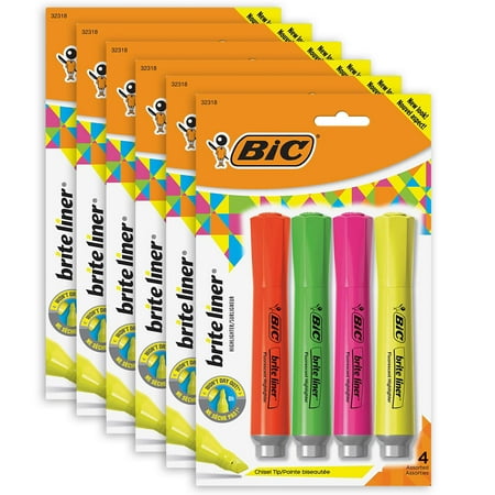 UPC: 0194629074273 | BIC Brite Liner Grip Tank Highlighter Chisel Tip Assorted Colors 4/Pack 6 Packs (BICBLMGP41ASST-6)