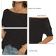 thumbnail image 4 of Camiseta informal holgada con escote calado y hombros descubiertos para mujer, manga corta, color negro S, 4 of 5