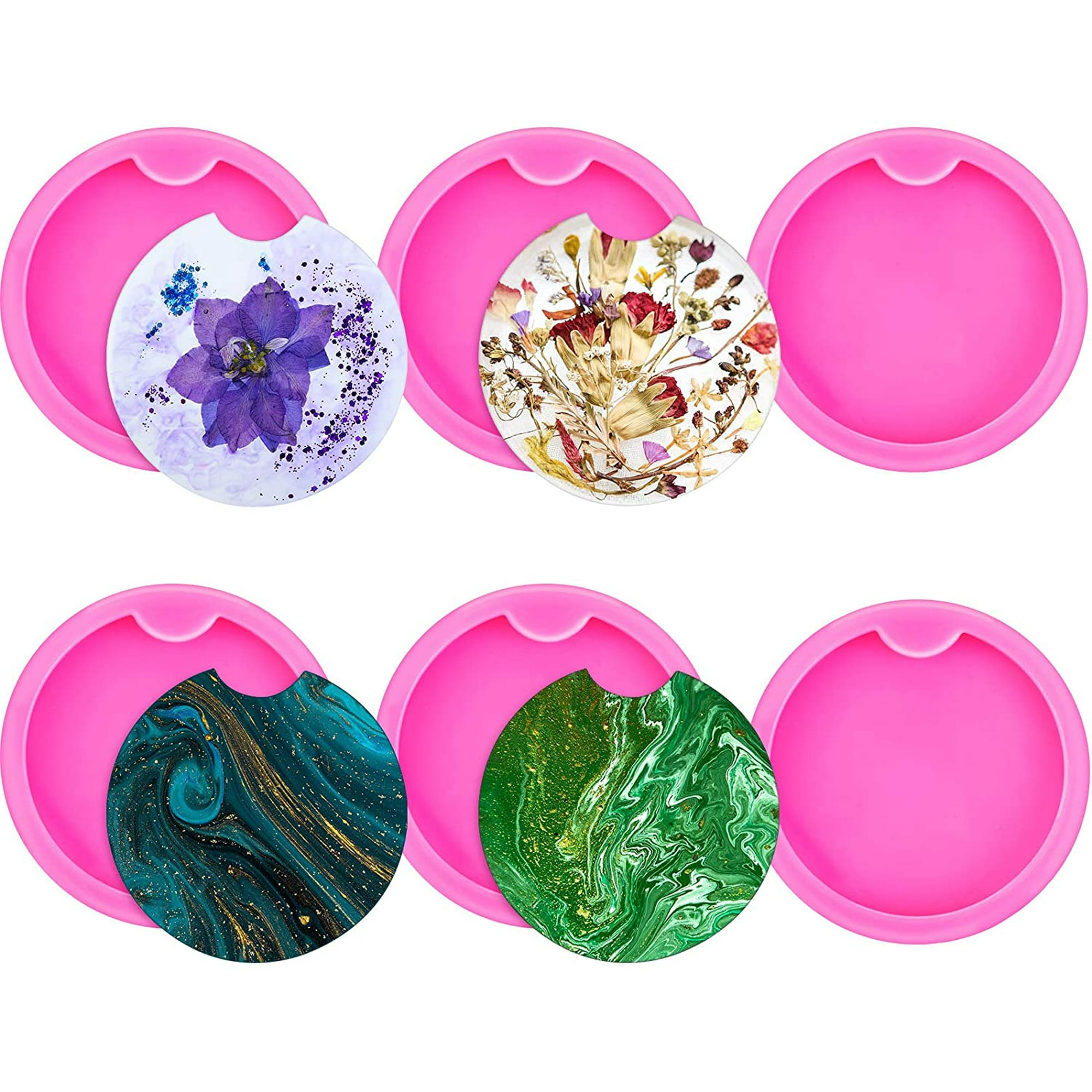4 Pieces Car Coaster Mold DIY Round Coaster Silicone Mold Epoxy Resin  Casting Mold DIY Molds Silicone Keyring Mold for Cup Mats, Home Decoration