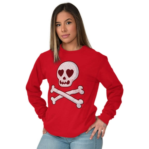 Skeleton Skull Crossbone Heart Symbol Women's Long Sleeve T Shirt Brisco Brands M