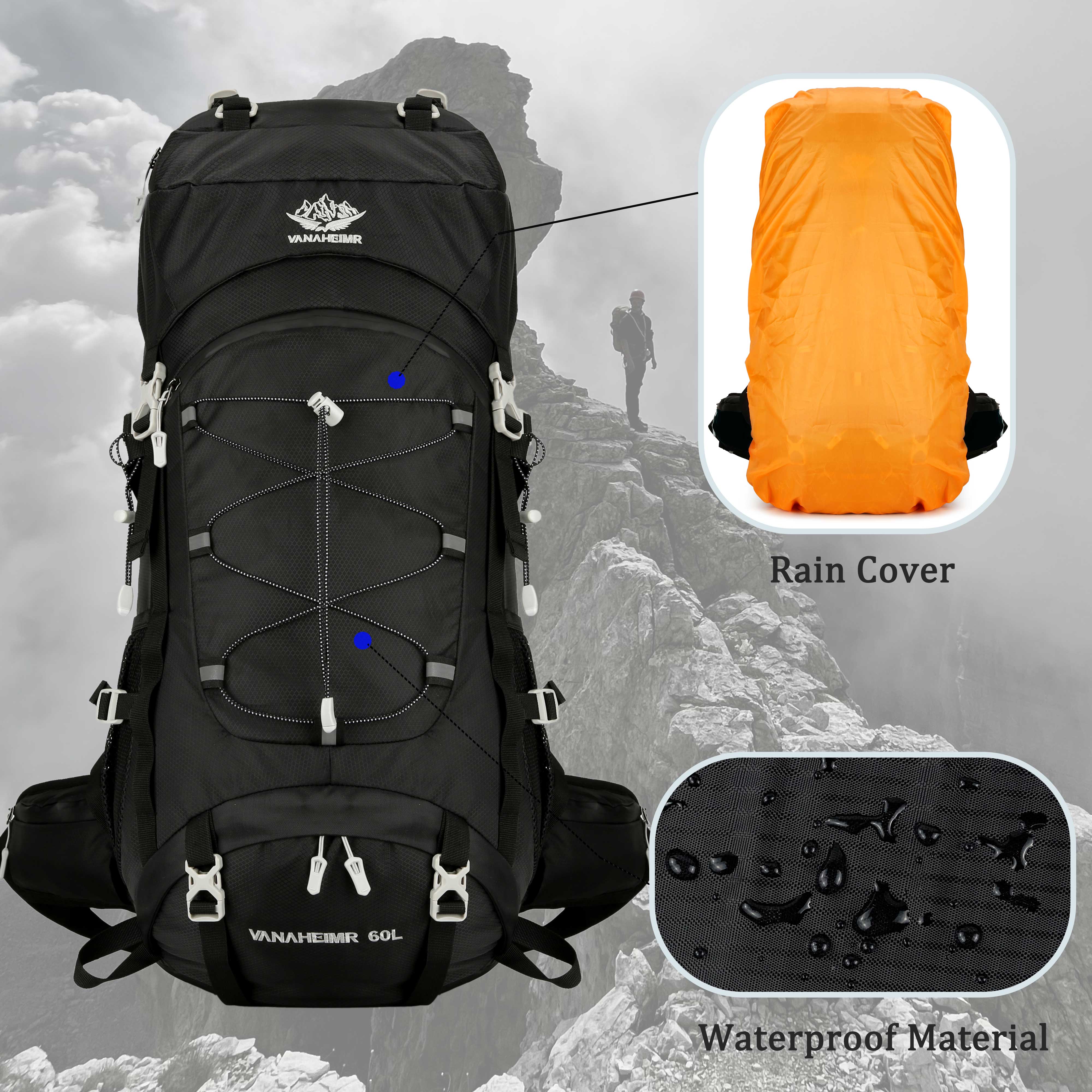 Yfreal 60L Travel Hiking Backpack with Rain Cover photo 6