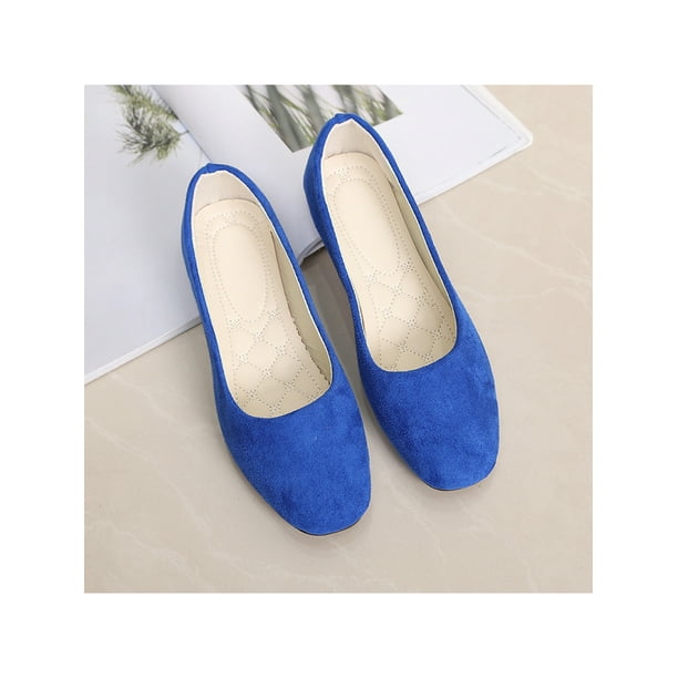 Woobling Ladies Walking Shoe Square Toe Flats Slip On Casual Shoes Fashion Moccasins Work Multi Colors Comfort Ballet Flat Royal Blue 9