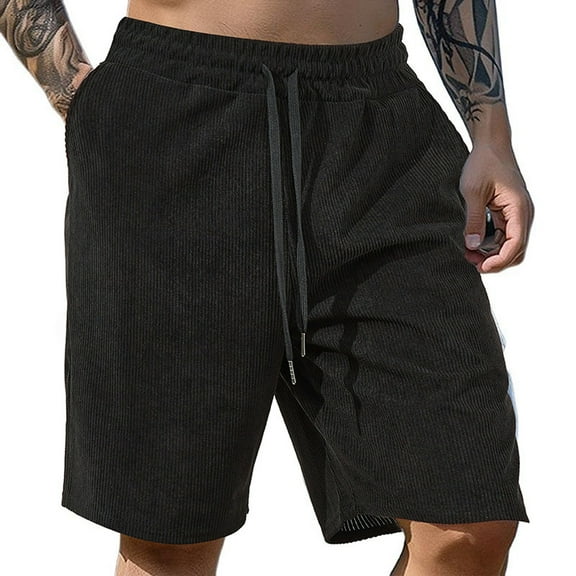 Men's Stylish Solid Color Flannel Casual Shorts, Comfortable, Breathable, Elastic Waist, for Summer & Outdoor