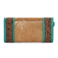 thumbnail image 2 of Montana West Wristlet Wallet for Women Western Floral Tooled Cowhide Large Trifold Purse with ID Window, Brown-Turquoise, 2 of 6
