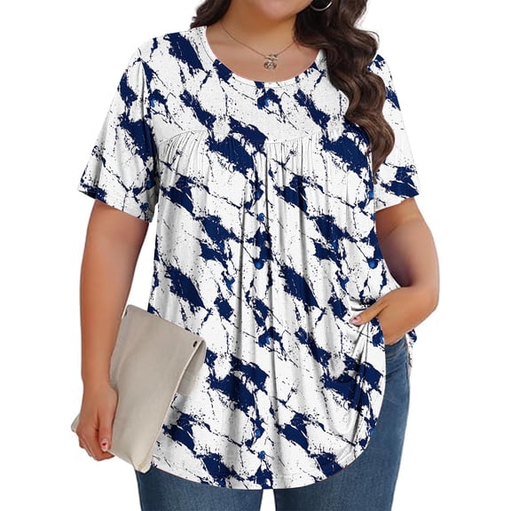 Aimik Womens Plus Size Tops Tunic Short Sleeve Crew Neck Shirts Floral Print Blouses Loose Summer Tops
