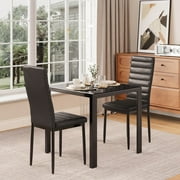 Aiho Modern Dining Table Sets with PU Leather Chairs for2 For Home, Kitchen, Living Room, Restaurant, Small Space , Black