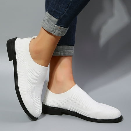 

NEGJ Casual Women s Non Slip Mesh Solid Color Slip On Round Toe Breathable Square Heel Work Single Shoes