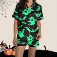 thumbnail image 6 of SwiftWear Playful Pumpkin Print Fall Pajama Set for Women - Festive Sleepwear & Home Wear, Collared Short Sleeve Top with Matching Shorts Green, 6 of 8