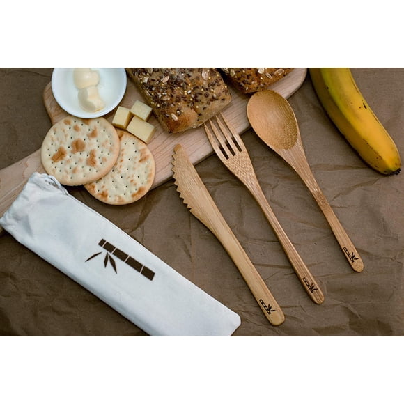 Lam's Bamboo Cutlery set of 3 | Proundly Canadian Business | 100% Biodegradabe, Reusable, Natural Bamboo Cutlery| Good for lunch packing