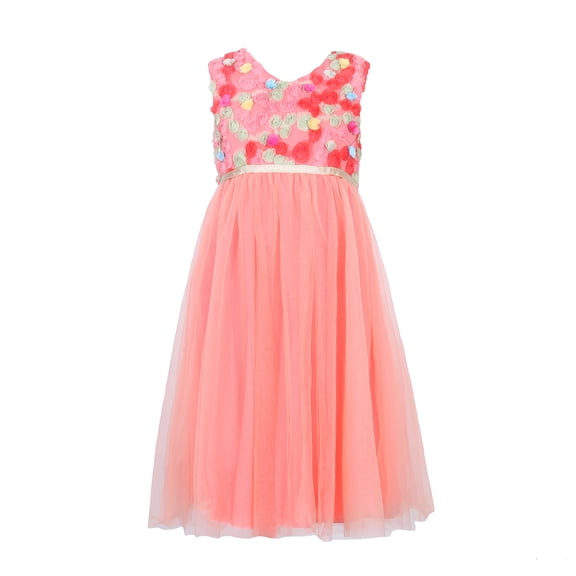 Richie House Girls' Princess Mesh Dress With Flowers RH2539