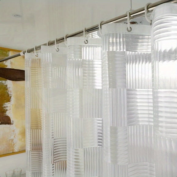 QUTETN EurCross Rideau de Douche 72x72 Pouces en EVA Transparent - Rideau de Salle de Bain de Haute Qualité avec Motif Géométrique 3D 3 Aimants Lestés Œillets en Métal Antirouille & Machine