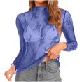 thumbnail image 5 of Penkiiy Mujer malla superior cuello de manga larga Slim Fit ver a través de blusas de camisa tops, 5 of 5