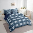 thumbnail image 3 of Homewish Vintage Grid Pattern 7 Pieces Bedding Comforter Set,Geometric Checkered Plaid Full Bedding Set,Blue Minimalsim Fitted Sheet Flat Sheet For Girls Boys,Luxury Bedroom Decor Reversible, 3 of 8