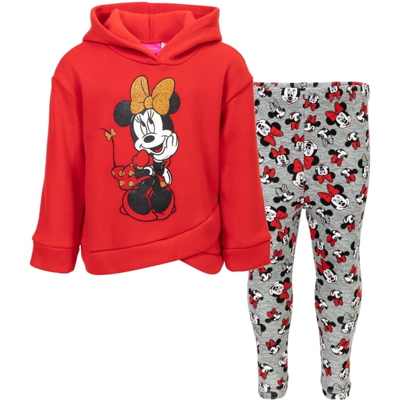 Disney Minnie Mouse Toddler Girls' 2-Piece Fleece Hoodie and Leggings Set Red Grey