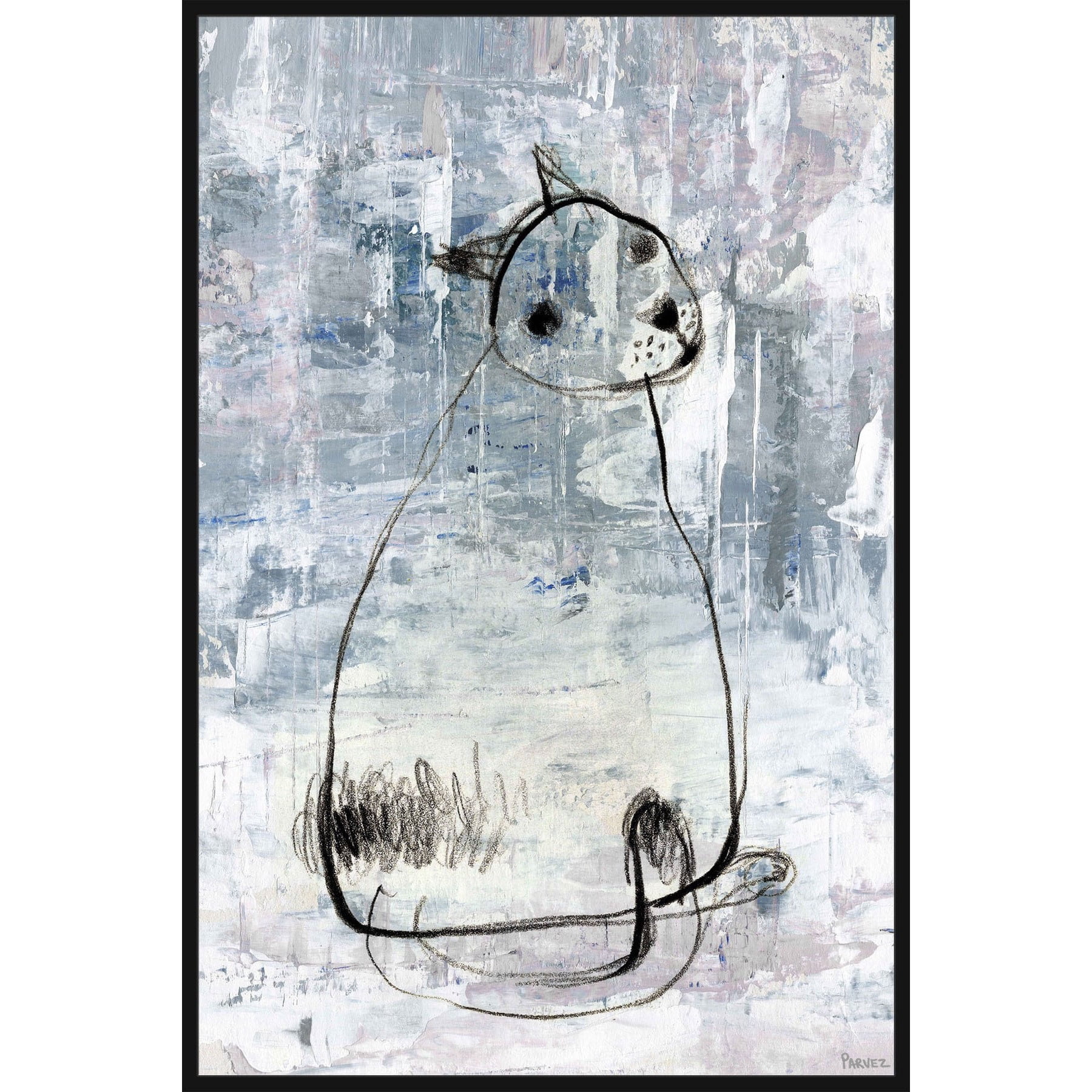 Cat Outline Floater Framed Painting Print on Canvas