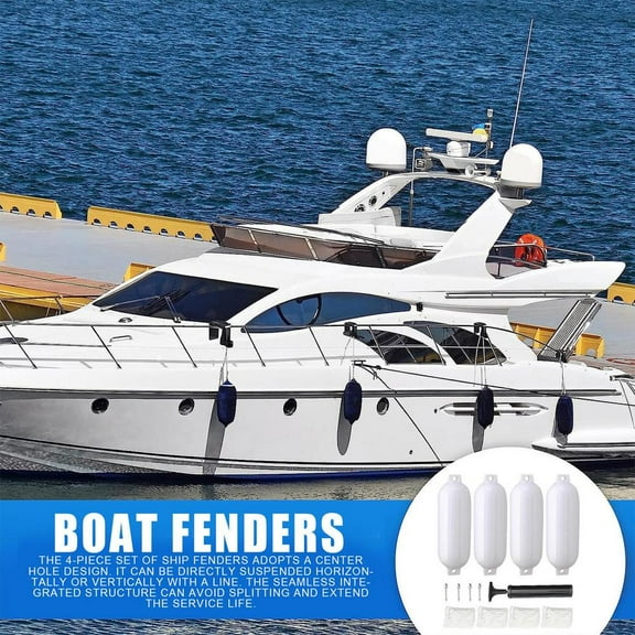 PWTOOL 4 Pcs Boat Dock Bumpers with Ropes & Pump, 10x30 Inch Inflatable Boat Fenders for Sailboat Docking