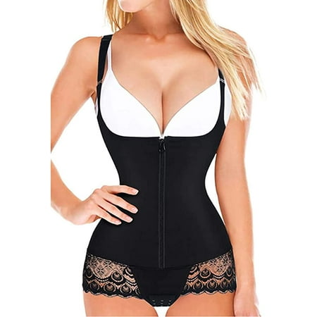 

Nebility Women s Waist Trainer Corset Tummy Control Shapewear Zipper Open Bust Bodysuit Slimmer Body Shaper(Black 3XL)