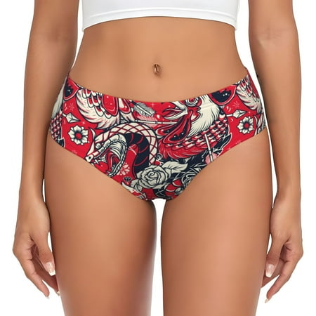 Naloa Rooster Head Womens No Show Cotton Underwear Mid-High Waisted Soft Ladies Panties Strech Breathable Briefs -Small