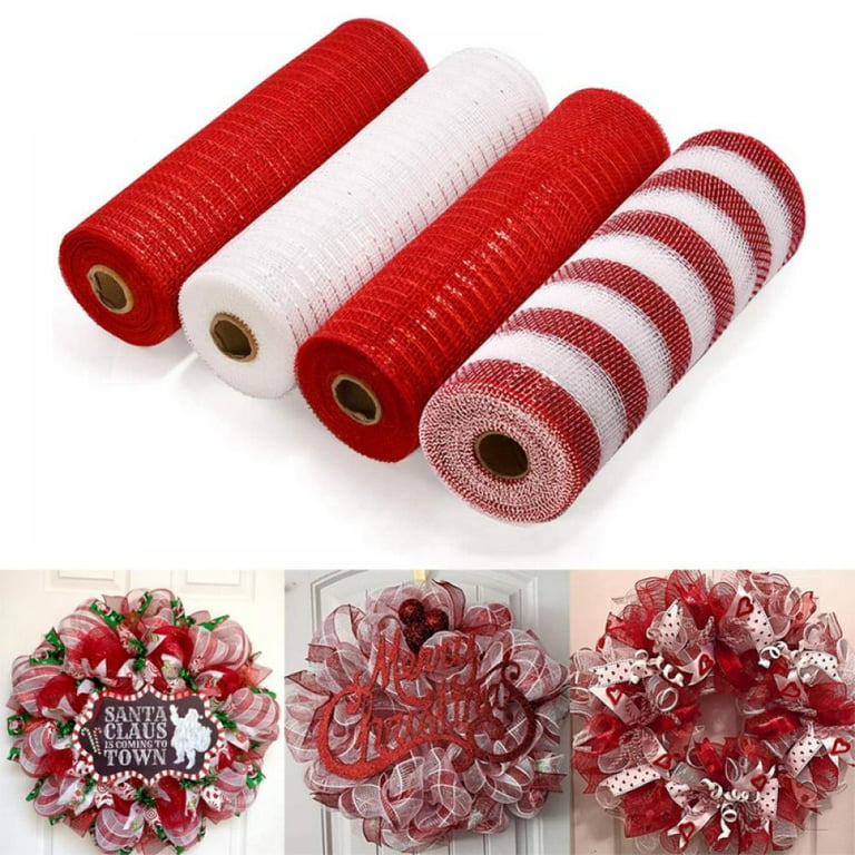 4 Rolls Poly Deco Mesh -10 Inch Wide Deco Poly Decorative Mesh Ribbon  Wrapping Ribbon Rolls for Home Door Wreath Decoration DIY Crafts Making