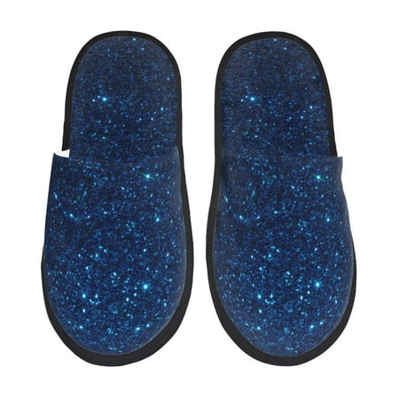 

Yiaed Sparkling Blue Glitter Print Unisex House Slippers Slip on Warm Shoes Indoor Outdoor with Anti-slip sole-Large