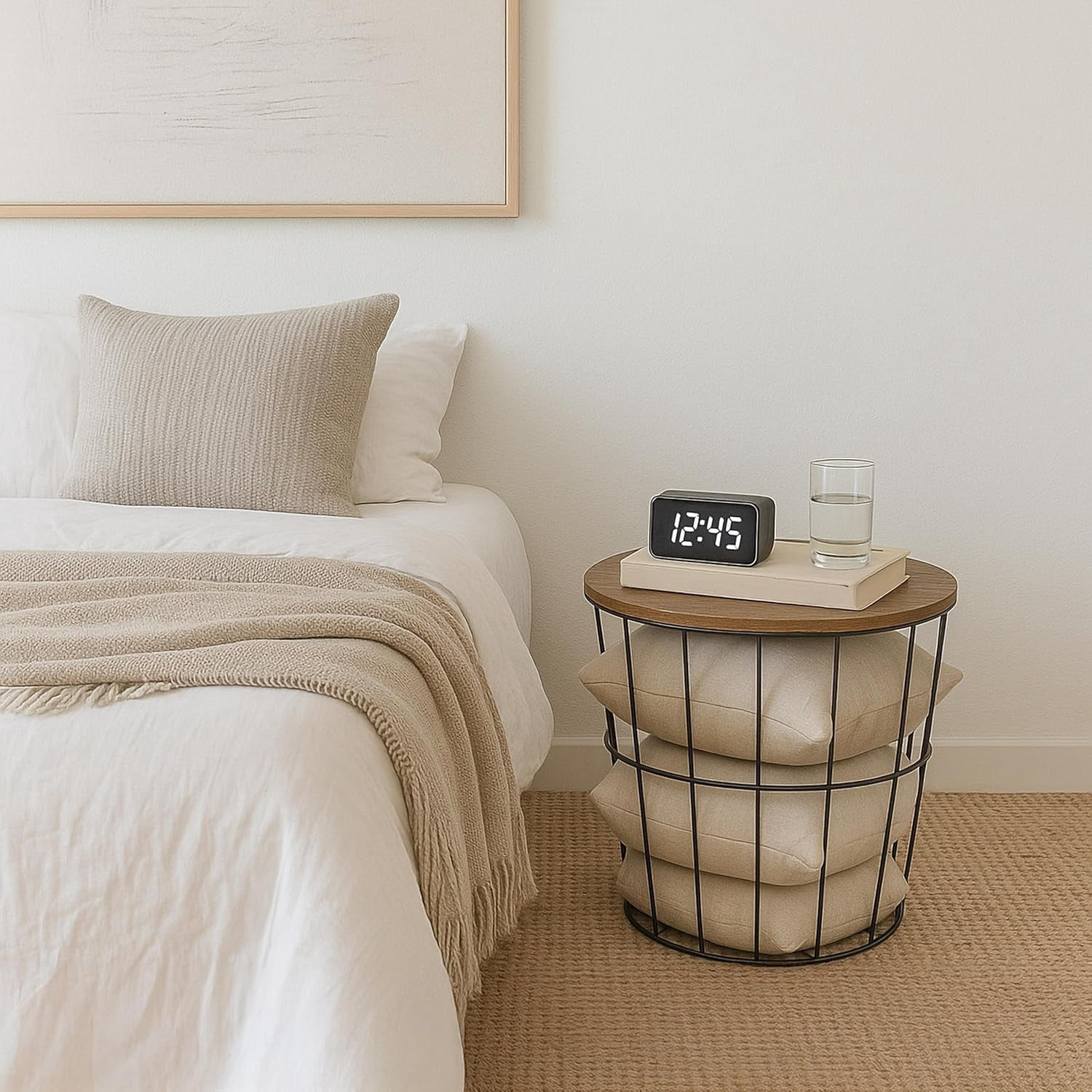 IRIS Round Wire Basket with Wooden Lid, Potato Onion Vegetable Storage, Nestable Storage Bins, 2Pk